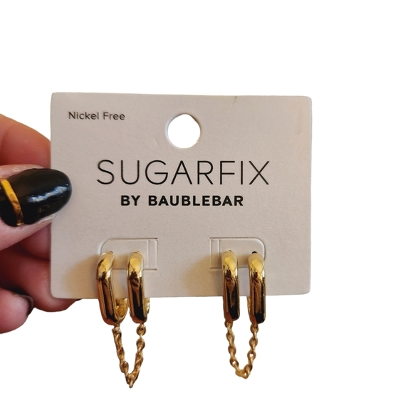 🖤3/$20 NWT Sugarfix by Baublebar Nickle Free Double Chain Link Earrings - Picture 3 of 3